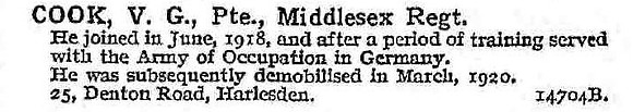 Cook V G Pte Middlesex Regiment