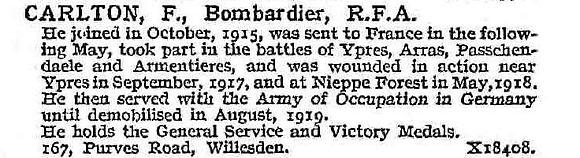 Carlton F Bmdr Royal Field Artillery