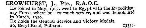 Crowhurst J Pte Army Ordnance Corps