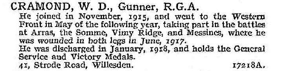 Cramond W G Gnr Royal Garrison Artillery