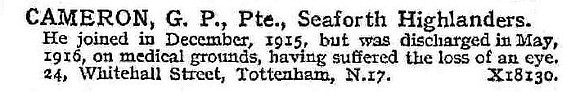 Cameron G P Pte Seaforth Highlanders