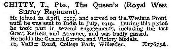Chitty T Pte Queens Royal West Surrey Regiment