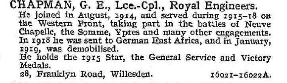 Chapman G E L/Cpl Royal Engineers