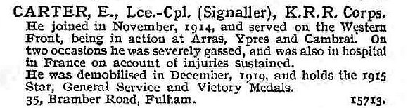 Carter E L/Cpl Kings Royal Rifle Corps