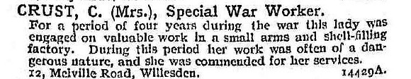 Crust C Mrs Munitions Worker