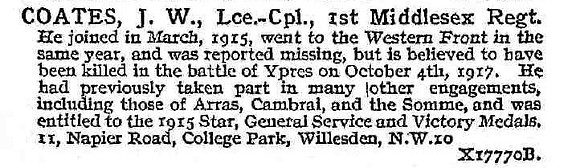 Coates J W L/Cpl 1st Middlesex Regiment