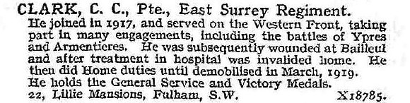Clark C C Pte East Surrey Regiment