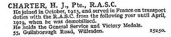 Charter H J Pte Army Service Corps