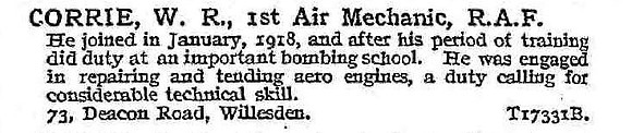 Corrie W R 1st Air Mech Royal Air Force