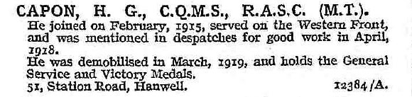 Capon H G CQMS Army Service Corps