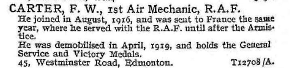 Carter F W 1st Air Mechanic Royal Air Force