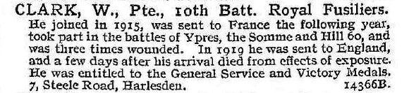 Clark W Pte 10th Royal Fusiliers