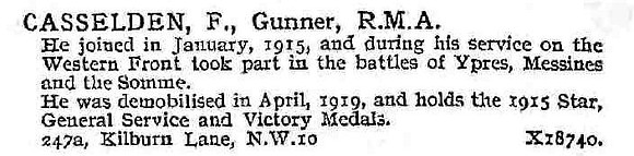 Casselden F Gnr Royal Marine Artillery