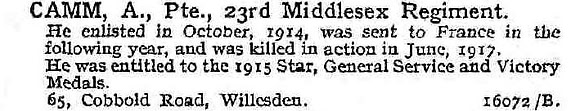 Camm A Pte 23rd Middlesex Regiment