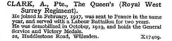 Clark A Pte Queen's Royal West Surrey Regiment
