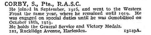 Corby S Pte Army Service Corps