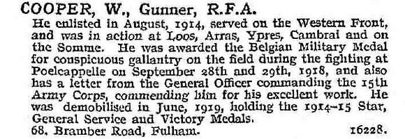 Cooper W Gnr Royal Field Artillery