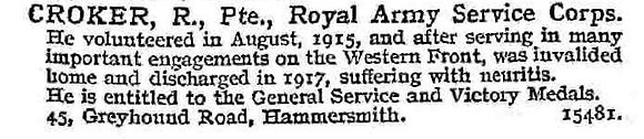 Croker R Pte Army Service Corps