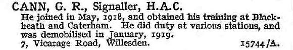 Cann G R Sig Honourable Artillery Company