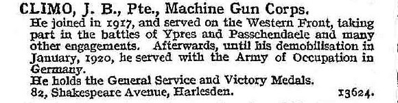 Climo J B Pte Machine Gun Corps