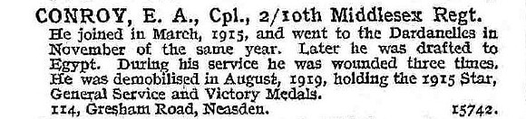 Conroy E A Cpl 10th Middlesex Regiment