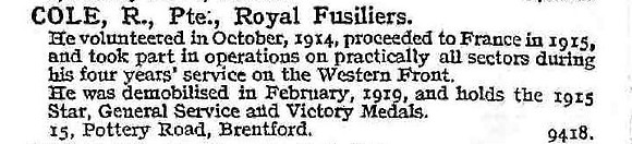 Cole R Pte Royal Fusiliers