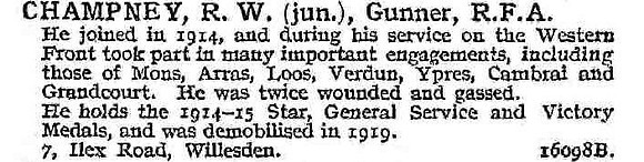 Champney R W Gnr Royal Field Artillery