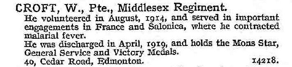 Croft W Pte Middlesex Regiment