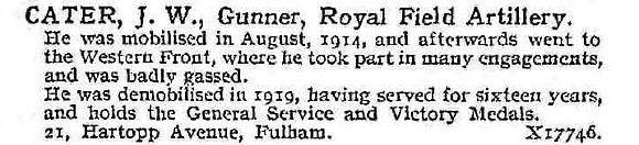 Cater J W Gnr Royal Field Artillery