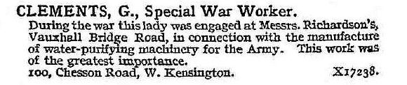 Clements G Miss Special War Worker