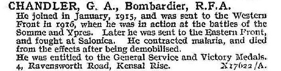 Chandler G A Bmdr Royal Field Artillery