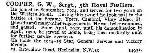 Cooper G W Sergt 5th Royal Fusiliers