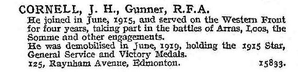 Cornell J H Gnr Royal Field Artillery