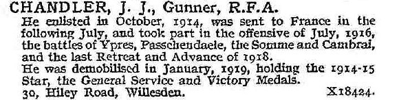Chandler J J Gnr Royal Field Artillery