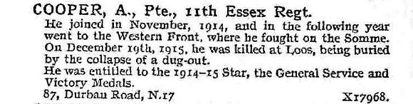 Cooper A Pte 11th Essex Regiment