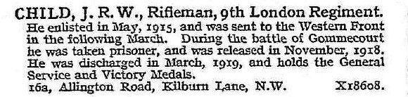 Child J R W Rfn 9th London Regiment