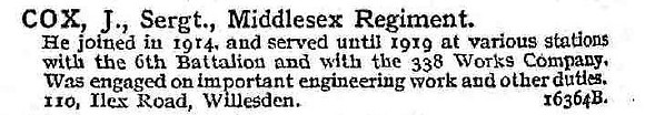 Cox J Sergt Middlesex Regiment
