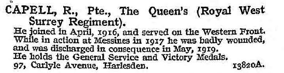 Capell R Pte Queens Royal West Surrey Regiment