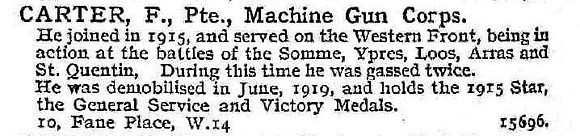 Carter F Pte Machine Gun Corps