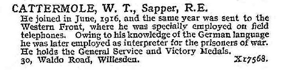 Cattermole W T Sapper Royal Engineers