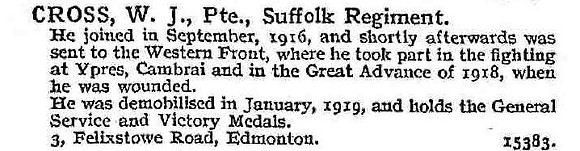Cross W J Pte Suffolk Regiment