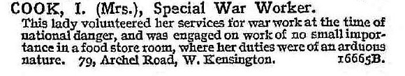 Cook I Mrs Special War Worker