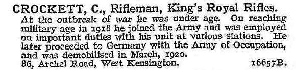 Crockett C Rfn Kings Royal Rifle Corps