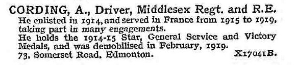 Cording A Dvr Middlesex Regiment And Royal Engineers