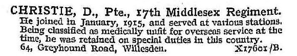 Christie D Pte 17th Middlesex Regiment