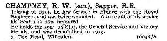 Champney R W Sapper Royal Engineers