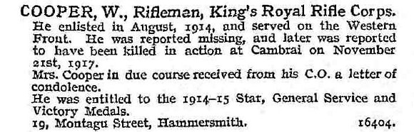 Cooper W Rfn Kings Royal Rifle Corps