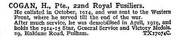 Cogan H Pte 22nd Royal Fusiliers