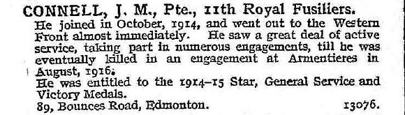 Connell J M Pte 11th Royal Fusiliers