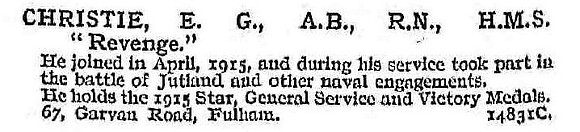 Christie E G AB HMS Revenge Royal Navy